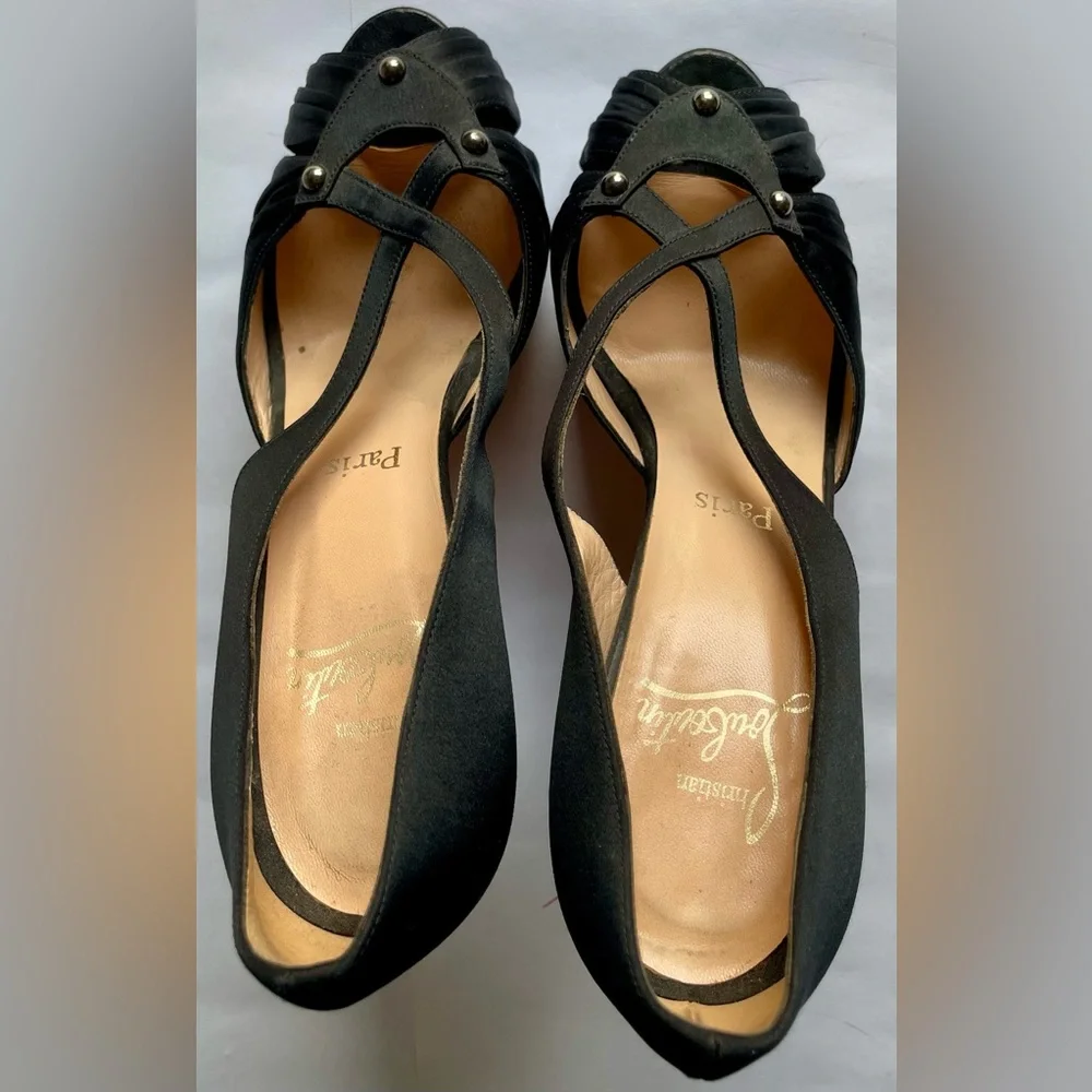 Christian Louboutin Satin Studded Accents T-strap Pumps - Picture 12 of 16